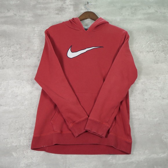 Nike Tops - Nike Big Swoosh Hoodie Medium Red Pullover Sweatshirt Youth XL Fits M